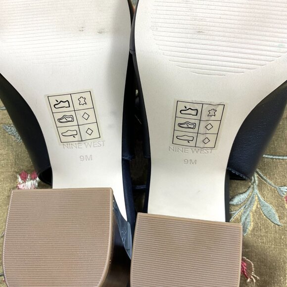 Nine West Heels Leather Peep Toe Slingback Black Morenzo (9) - Picture 7 of 8